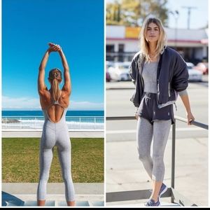 Free People Gray Ankle Cropped Jumpsuit
